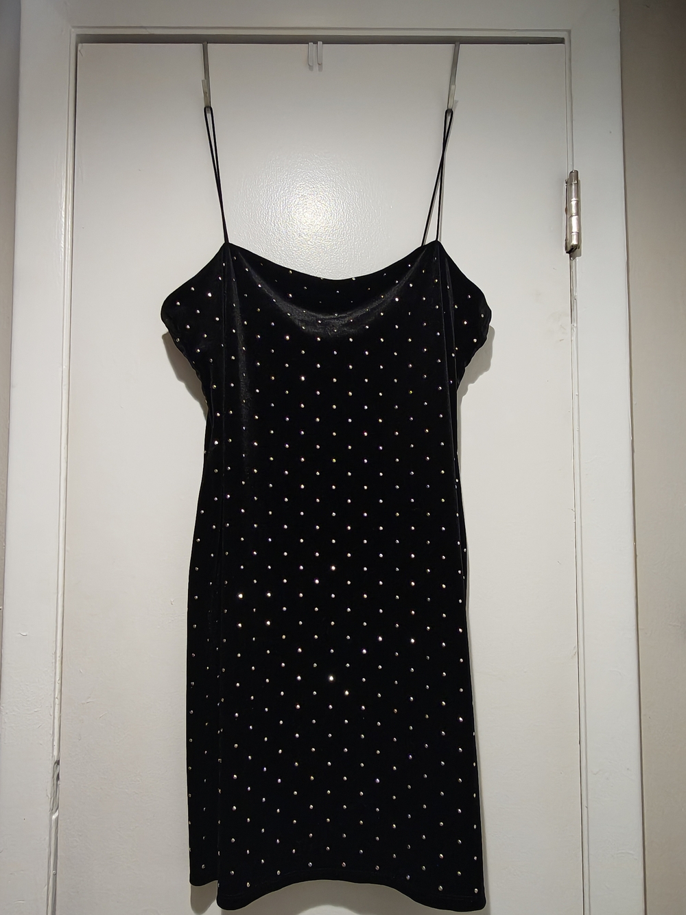 H&M Black Velvet Rhinestone Slip Mini Dress
